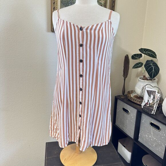 H&M Dresses & Skirts - H&M Striped Spaghetti Adjustable Strap Button Front Mini Dress Sz 10 Summer Boho